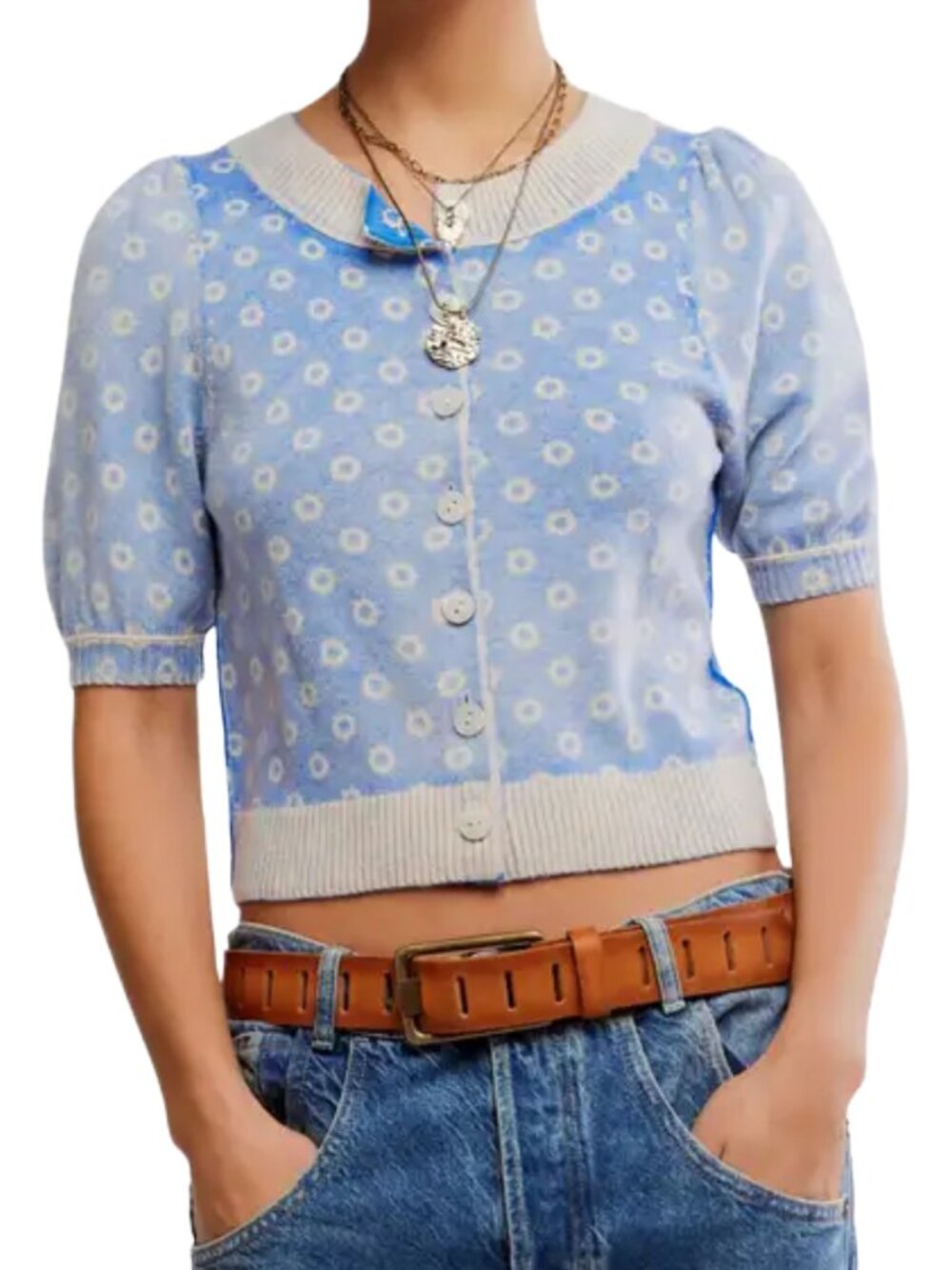 Free People Isla Patterned Cardi Cobalt Wool Cashmere Cropped Cardigan S NWT